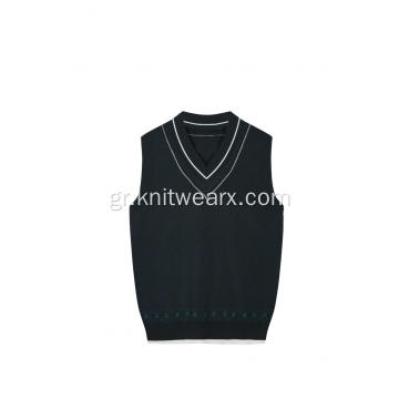 Boy&#39;s Knitted Cable Neck Jacquard School Vest